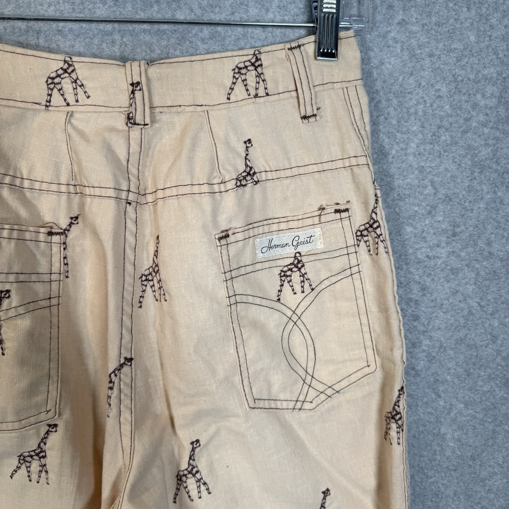 Herman Geist pants womens 25 beige giraffe embroidered trousers Vintage - Picture 8 of 11